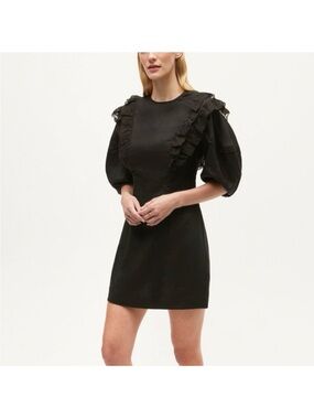 Rhode🌹Black Ruffle Trim Puff Sleeve Mini Dress